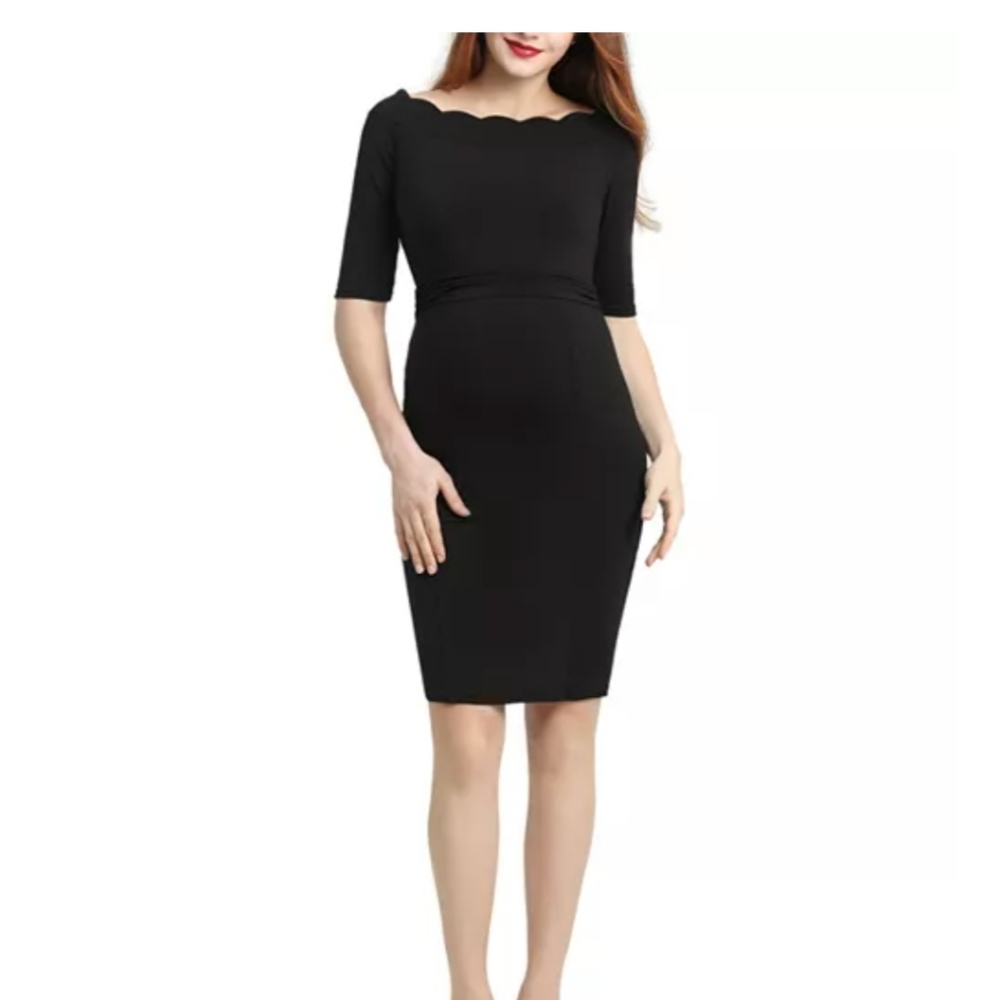 Kimi and Kai Scalloped Neck Maternity Dress